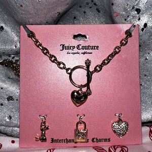 Juicy Couture Gold Heart Charm Necklace with 3 Charms